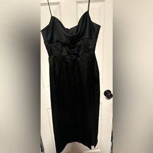 Zara Black Satin Effect Cowl Neck Midi Dress size L